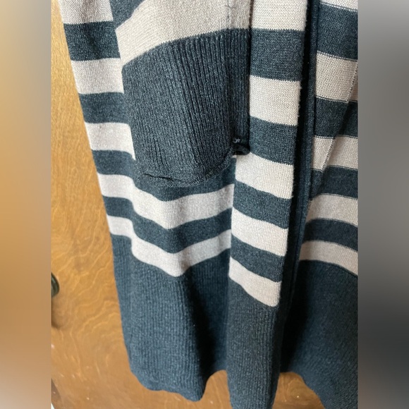 Ann Taylor Loft Open Striped Cardigan Ivory Grey Large - Picture 2 of 6